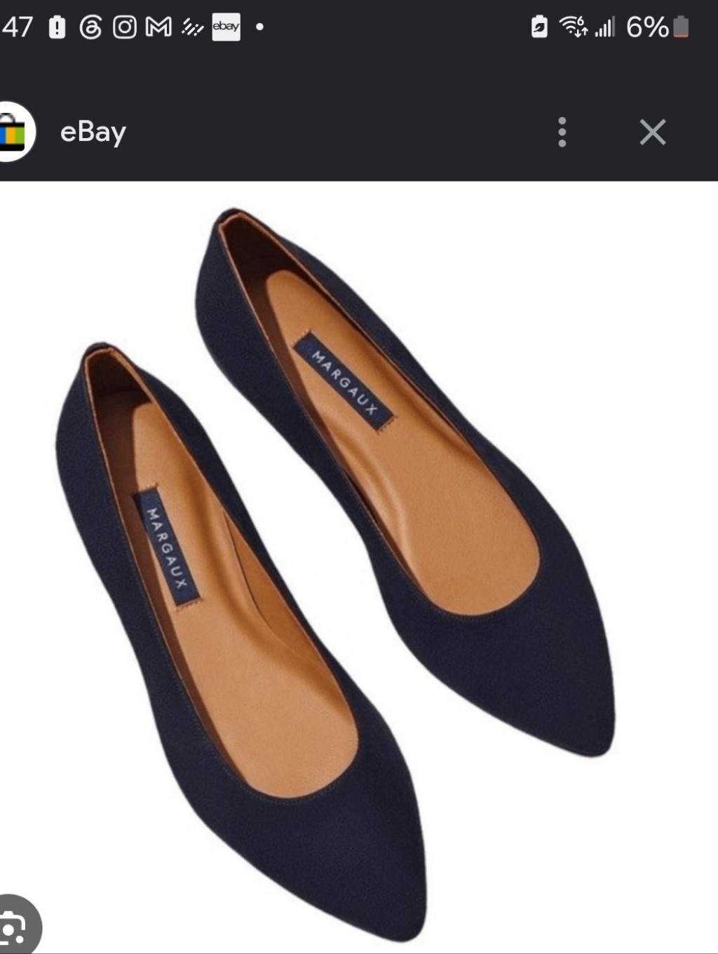 New Conditoon .Margaux Black Pointed Suede Flats.Made On Italy.